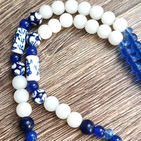 Artisan Necklace & earrings Blue gemstone, seaglass, birds and key NEW - Picture 9 of 9